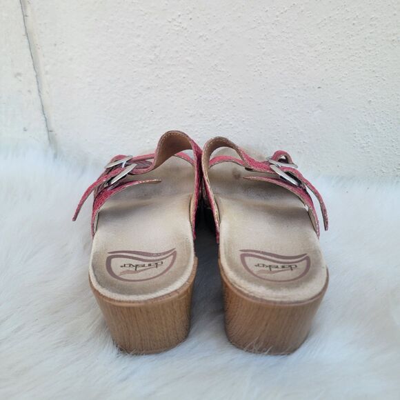 Dansko Sophie Leather Snake Print Red Sandals Clogs Double Strap Wmns 36 / US 6 - Picture 3 of 6